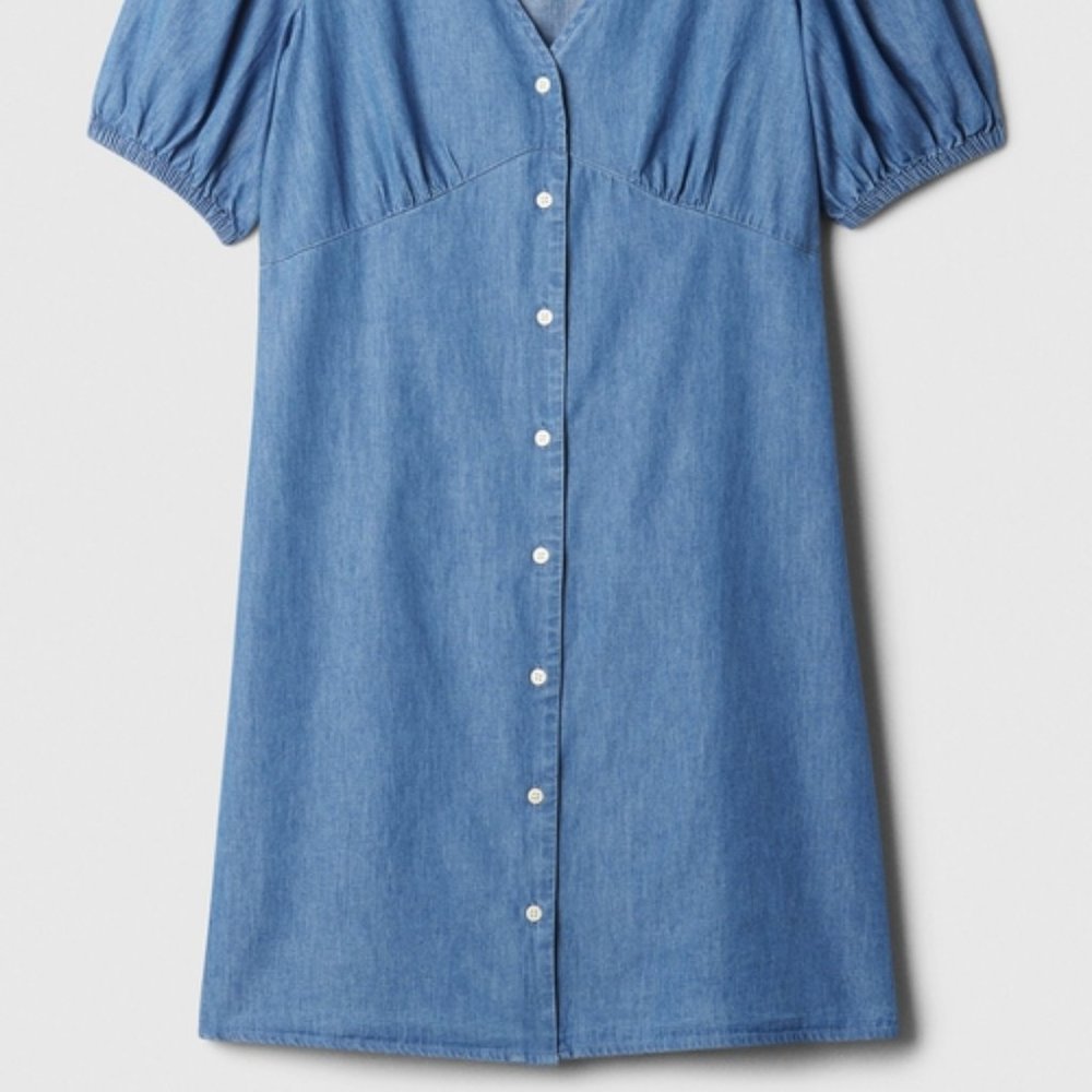 GAP Denim Puff Sleeve Button-Front Mini Dress/NWT/MEDIUM - Picture 4 of 14